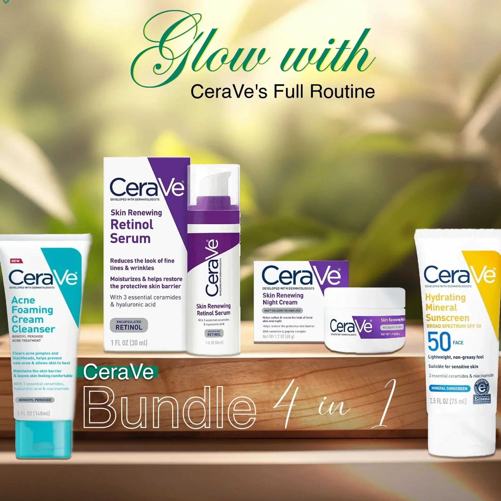 CERAVE 4-in-1 Skincare Kit | Cleanser, Night Cream, Retinol Serum & Sunscreen Shopcify