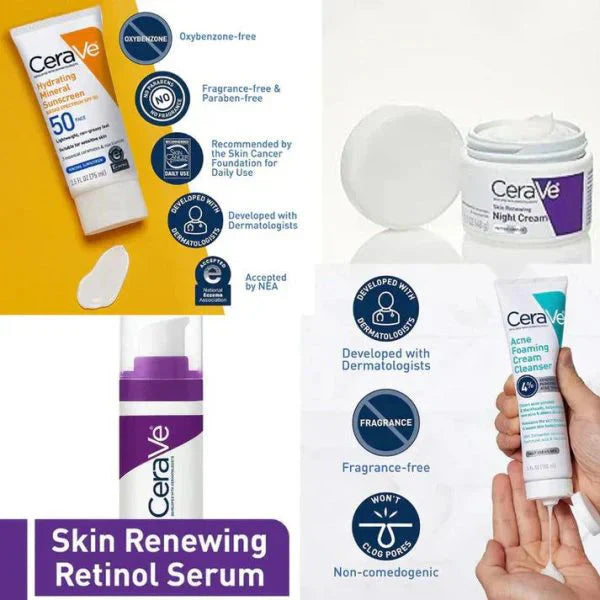 CERAVE 4-in-1 Skincare Kit | Cleanser, Night Cream, Retinol Serum & Sunscreen Shopcify
